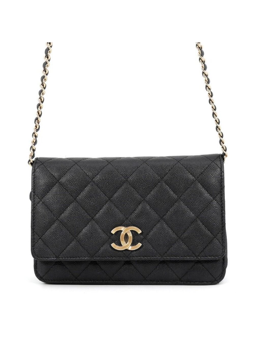 Chanel Chain Wallet Quilted CC Logo Caviar Leather Black Shoulder Bag